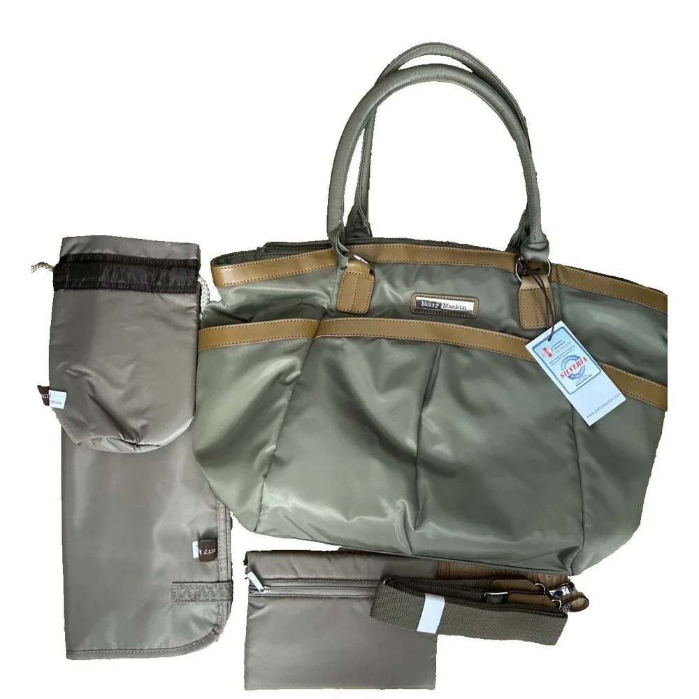 Perry Mackin Harper Olive Nylon w/ Leather Trim Diaper Bag Style 1001olv NEW